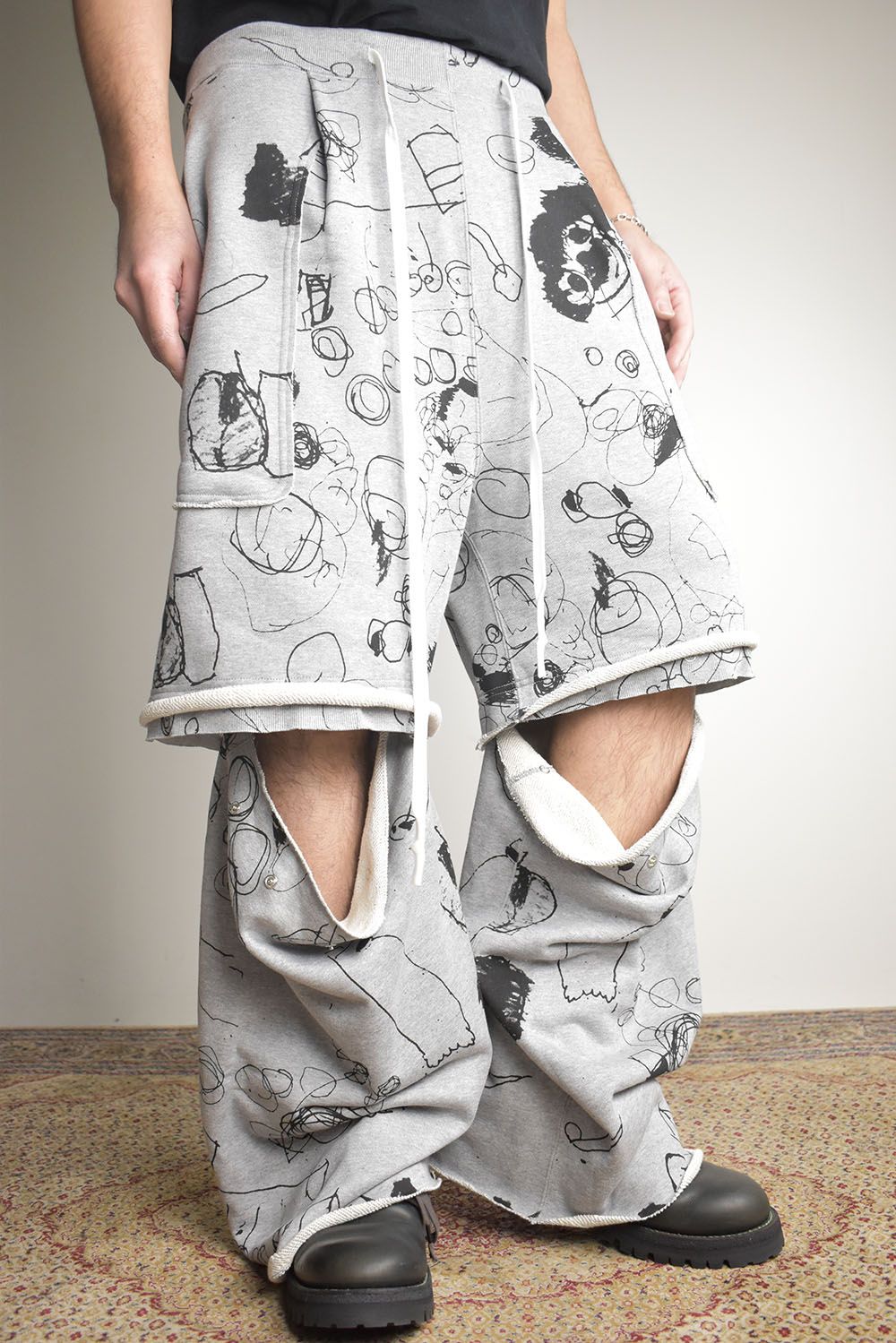 Sweat Print Wide Pants"Grey" / スウェットプリントワイドパンツ"グレー"