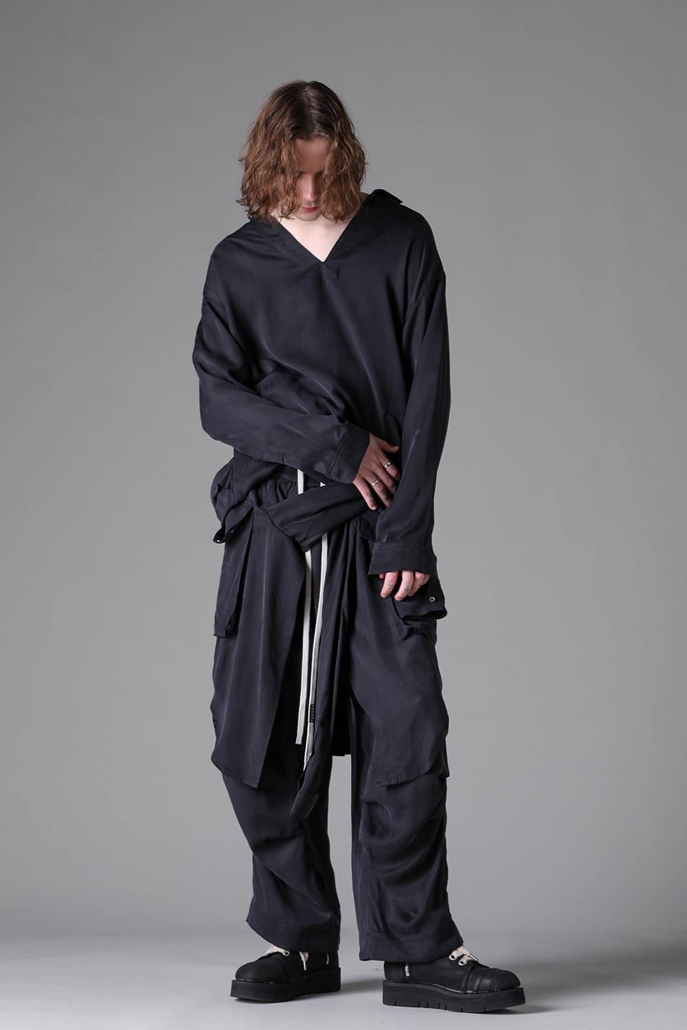 《2026AW先行予約》Satin Warp Skirt Wide Pants"Black" / サテンラップスカートワイドパンツ"ブラック"