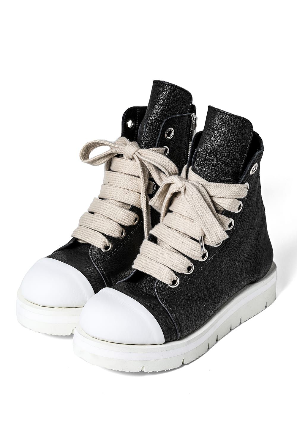 《2027SS先行予約分》 Fat Laces Leather Sneaker Boots "Black × White" / ファットレースレザースニーカーブーツ"ブラック×ホワイト"