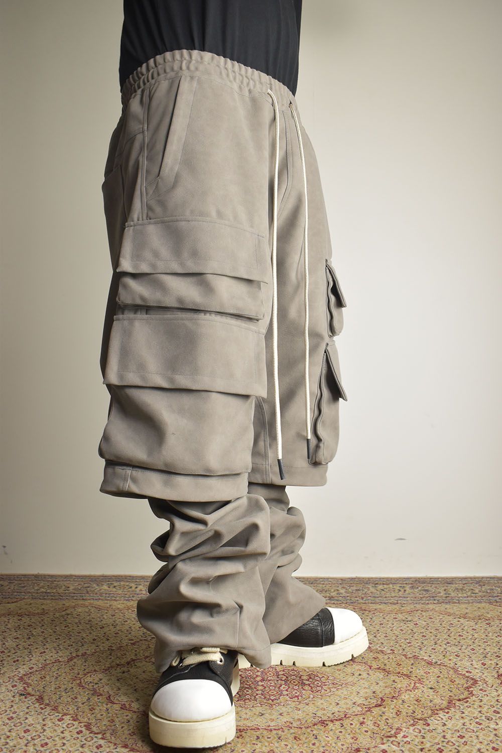 《2025AW先行予約》Synthetic Leather Suede Layerd Boots Cut "Black / Grey" / シンセティックレザースウェードレイヤードブーツカット "ブラック / グレー"