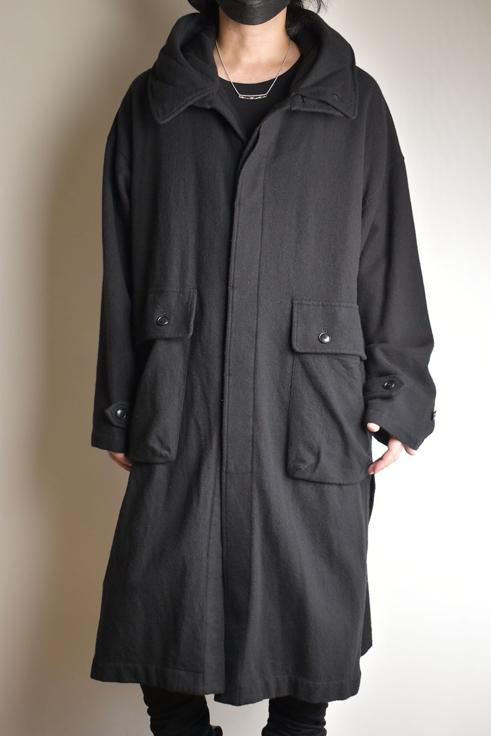 Wool Fulling Product Dyed Coat "Black" / ウール縮絨 製品染めコート"ブラック"