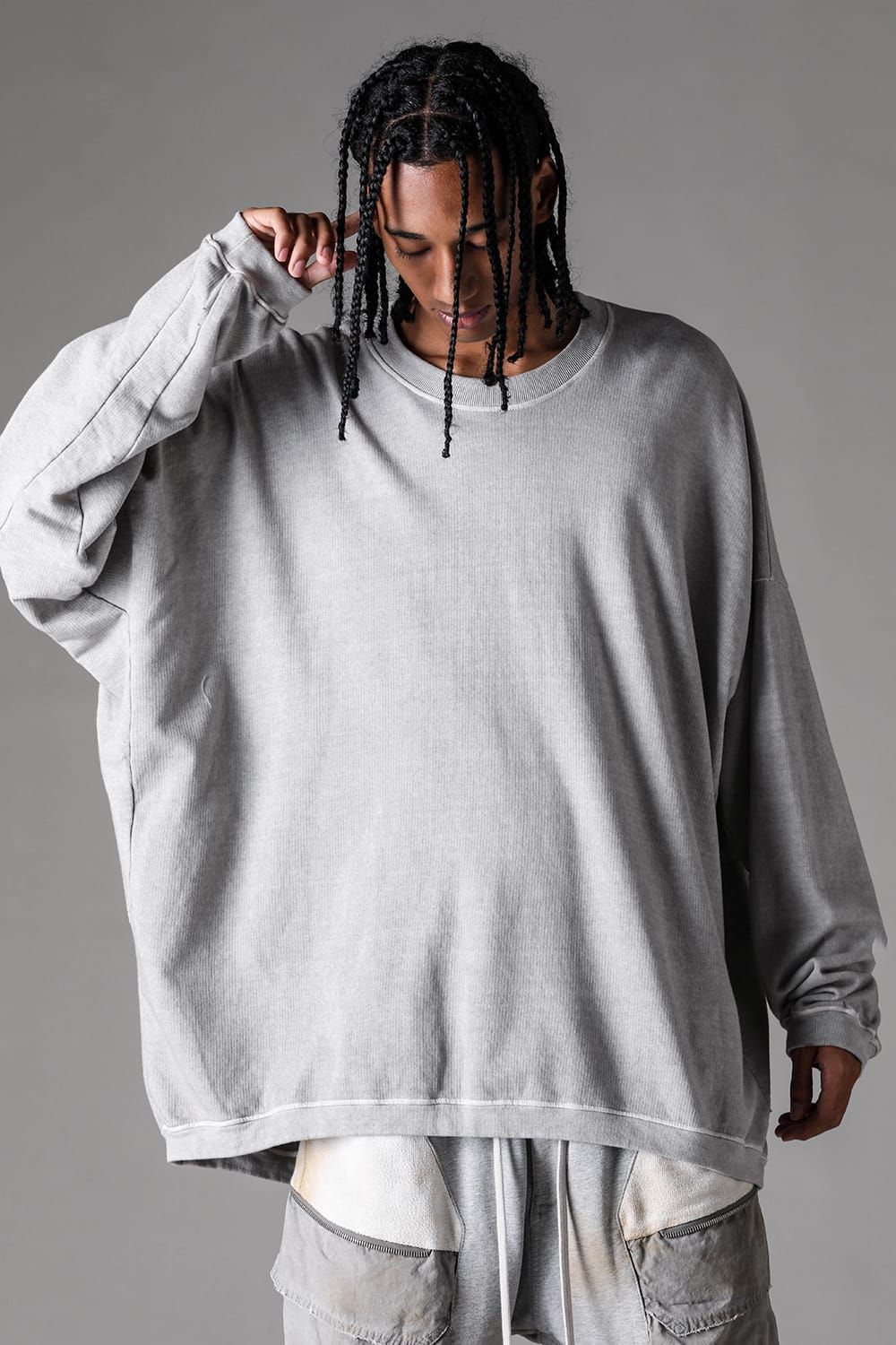 《2027SS先行予約》Sumi Dyed Lightweight French Terry Jumbo Pullover "L.Grey" / 墨染ミニ裏毛ジャンボプルオーバー"ライトグレー"
