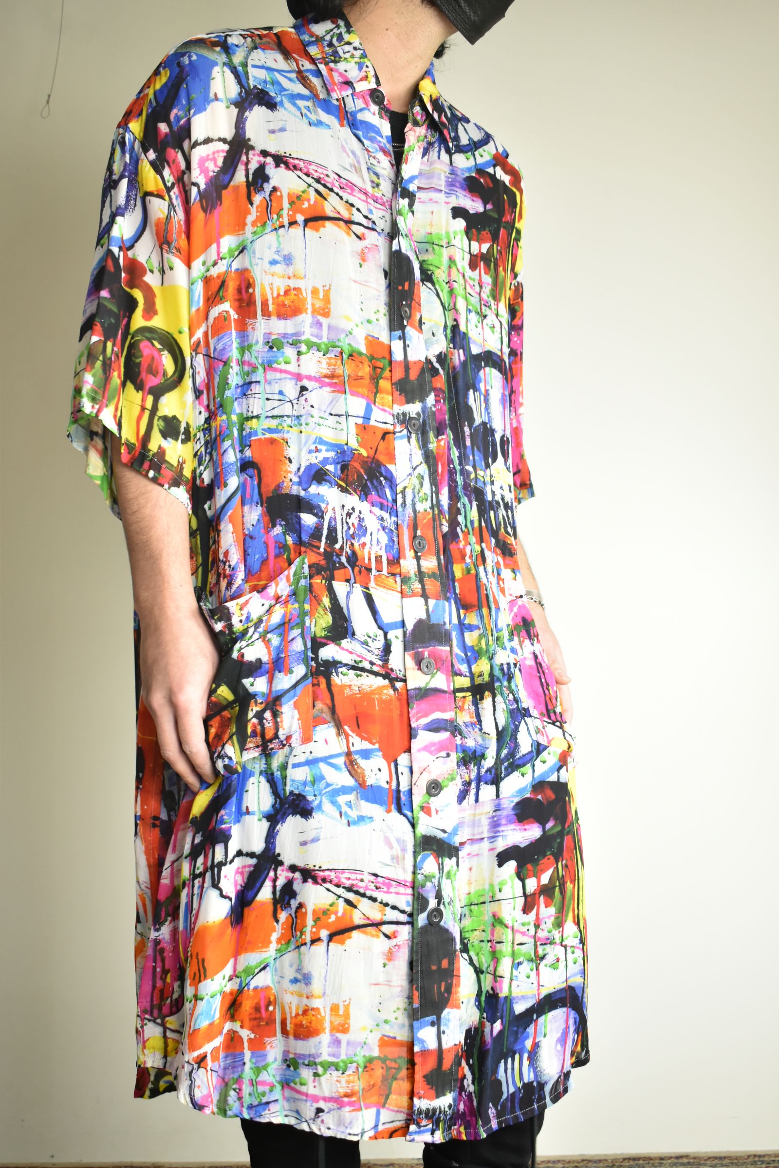 Rayon Chiffon Inkjet Print Short-Sleeved Big Shirt&Dress"Color Print" / レーヨンシフォンインクジェットプリント半袖ビッグシャツ / ワンピース"カラープリント"