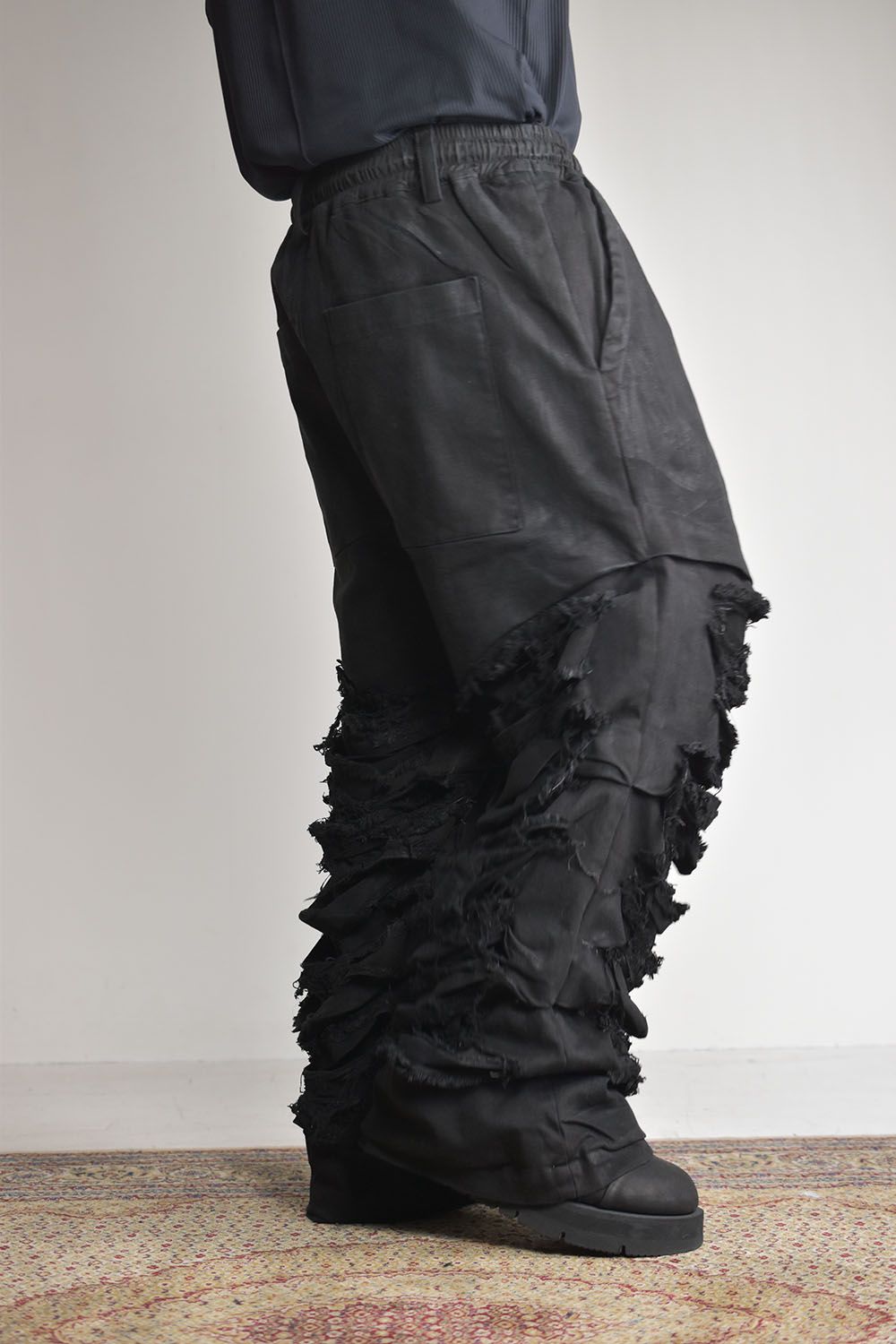 《2025AW先行予約》Damage Denim Tuck Wide Pants"Black"/ダメージデニムタックワイドパンツ"ブラック"