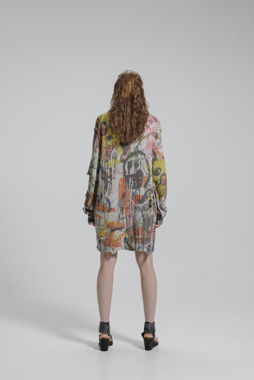 Inkjet Print Cotton 3GG Damaged Knit PulloVer"Color Print" / インクジェットプリント コットン 3GG ダメージニットプルオーバー "カラープリント"