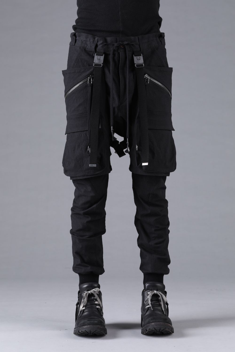 Ripstop Detachable Shorts Layered Cargo Jog Pants"Black" / リップストップデタッチャブルショーツレイヤードカーゴジョグパンツ"ブラック"