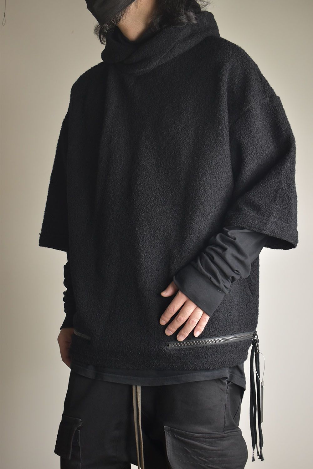 Loop Knit Oversized Layered Hooded Pullover"Black" / ループニットオーバーサイズレイヤードフーデッドプルオーバー"ブラック"