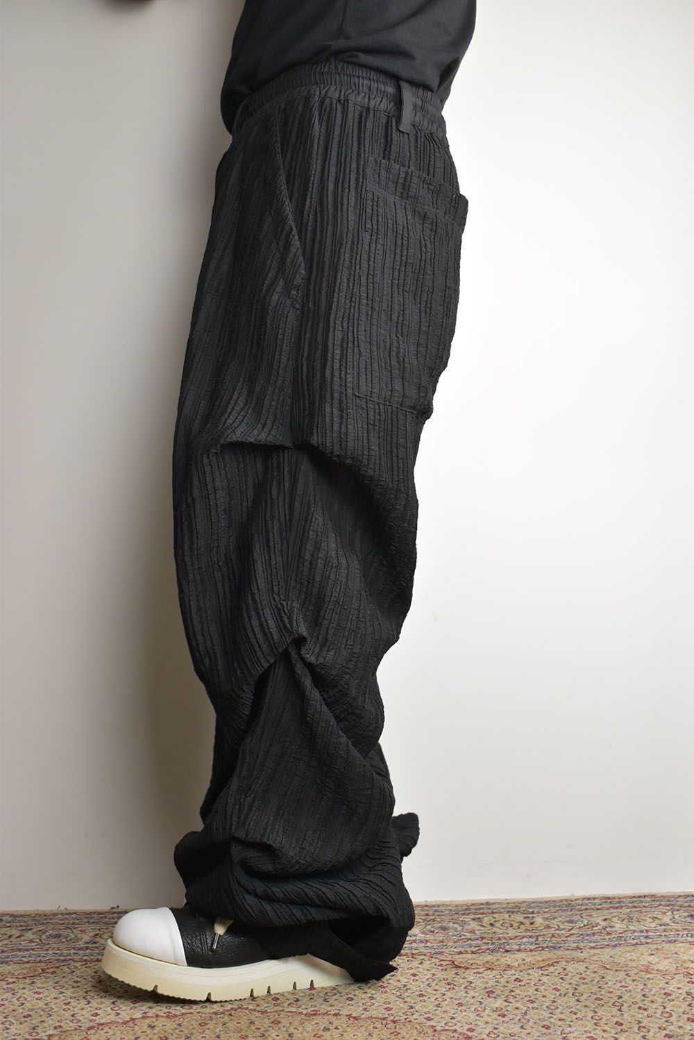 Sheer Yoryu Tuck Baggy Pants"Black"/シアータックバギーパンツ"ブラック"