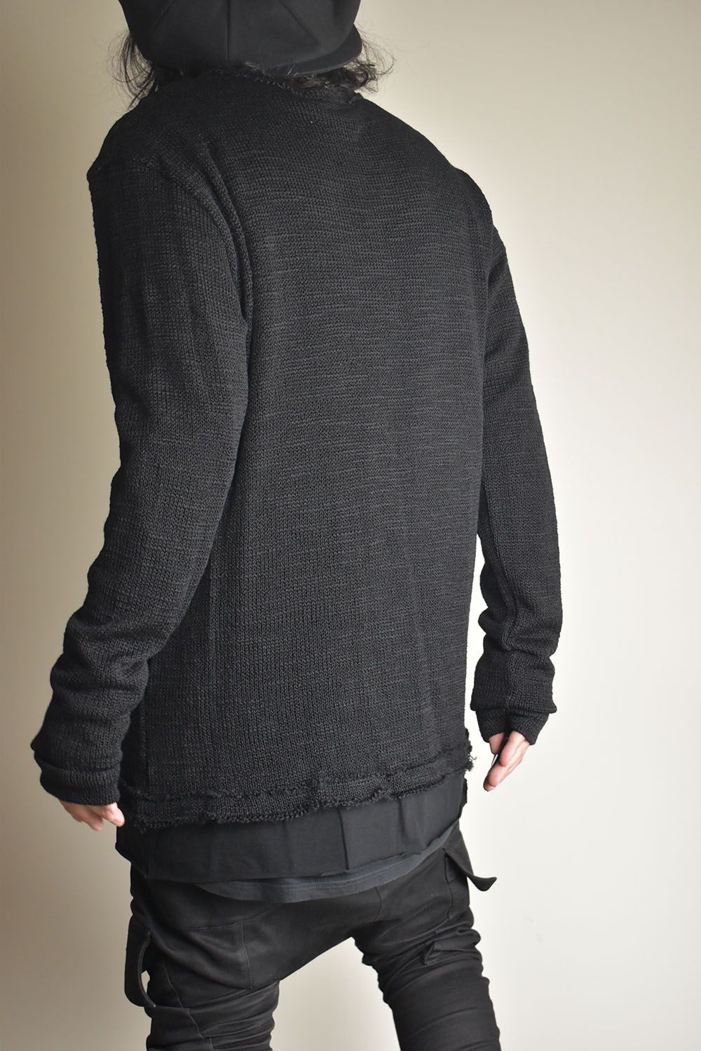 Low-Gauge knit × Cotton Jersey Layered Tee "Black" / ローゲージニット×コットンジャージレイヤードTシャツ"ブラック"