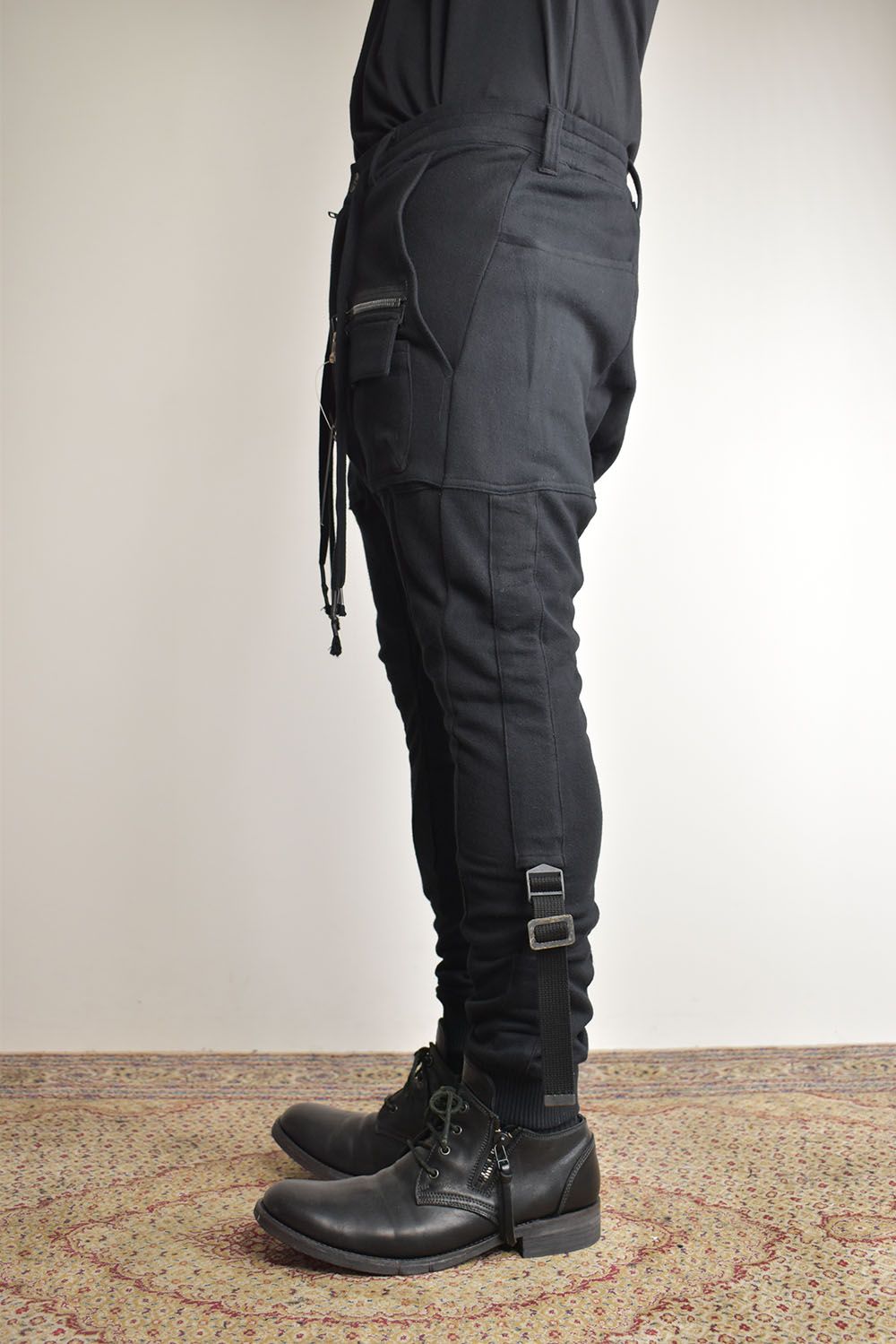 Non-ply Yarn Lined Belt Adjustable Crotch Jog Pants "Black" / 無撚糸裏毛ベルトアジャストロークロッチジョグパンツ"ブラック"