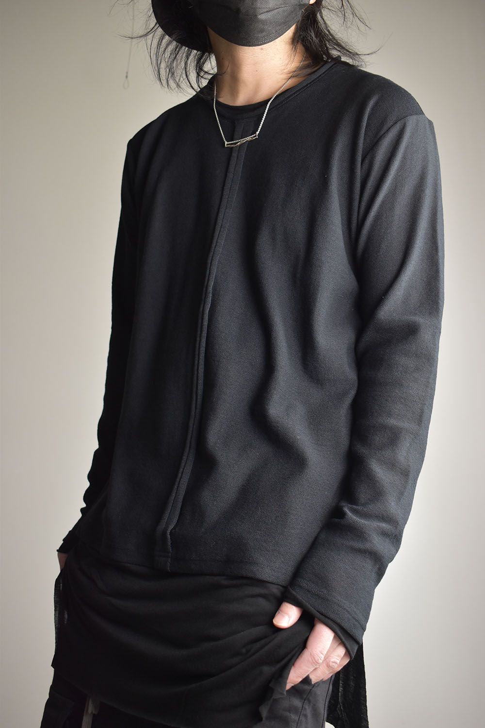 Imitation Linen Cotton Layerd Long Sleeve Tee"Black" / イミテーションリネンコットンレイヤードロングスリーブTee"ブラック"