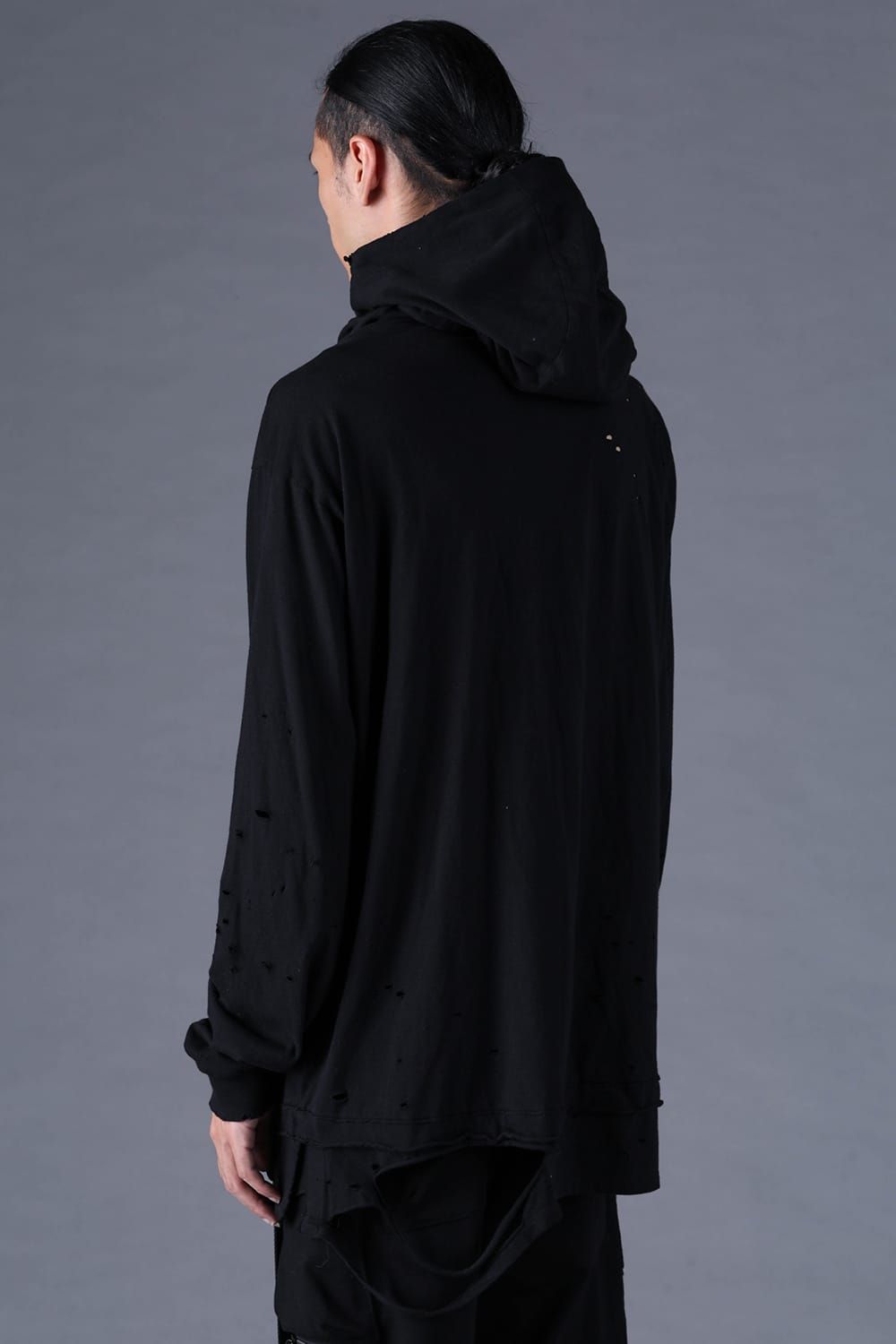 《2027SS先行予約分》Soft Cotton Jersey Shotgun-Damage Hoodie"Black" / ソフトコットンジャージショットガンダメージフーディー"ブラック"