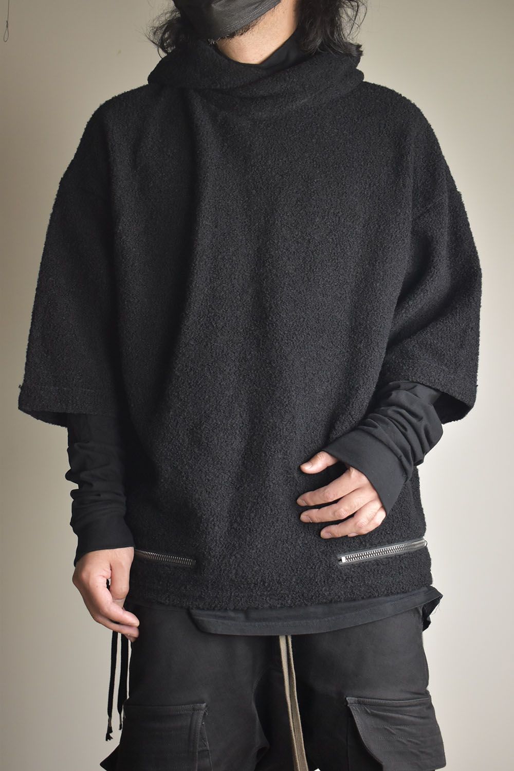 Loop Knit Oversized Layered Hooded Pullover"Black" / ループニットオーバーサイズレイヤードフーデッドプルオーバー"ブラック"