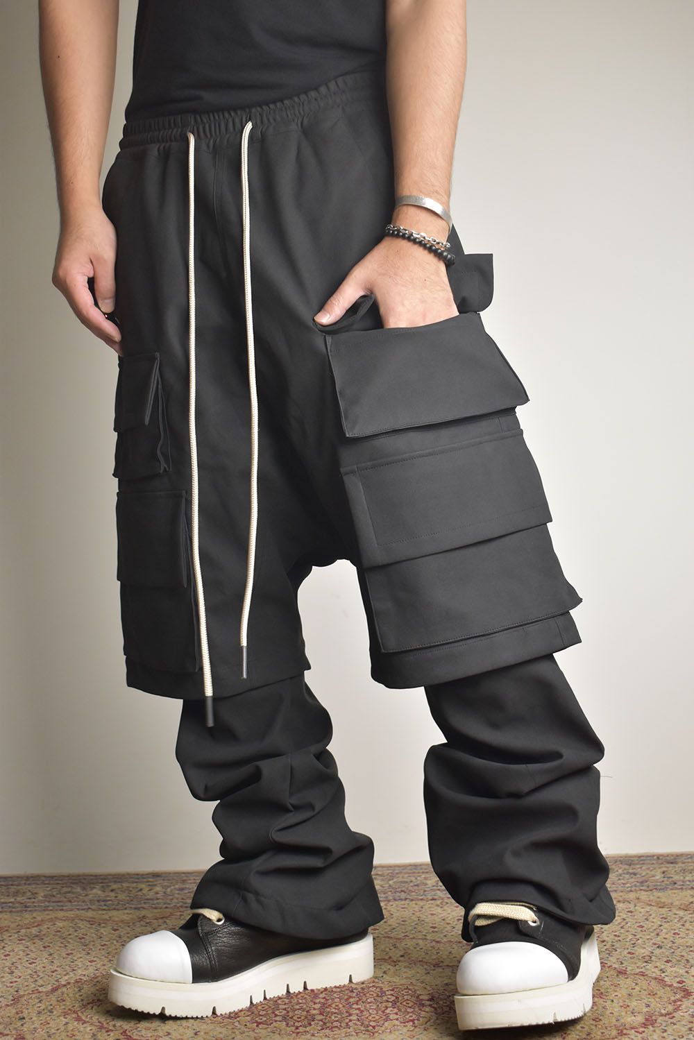 Synthetic Leather Suede Layerd Boots Cut "Black " / シンセティックレザースウェードレイヤードブーツカット "ブラック"