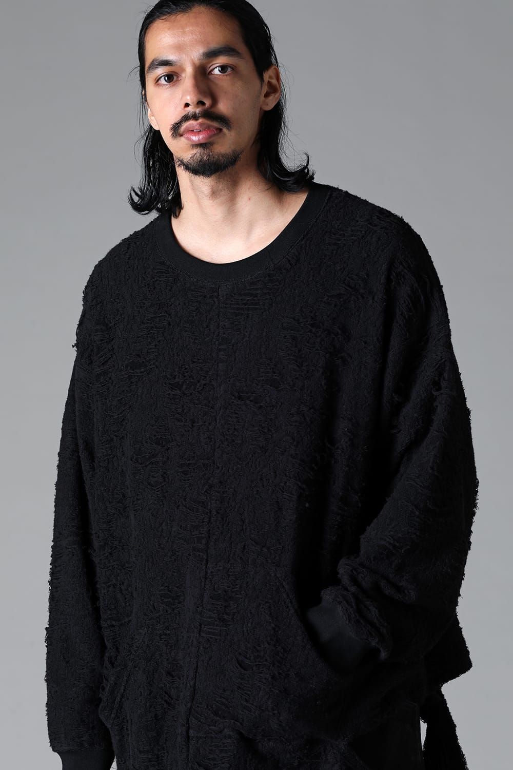 《2025AW先行予約》Damage Pile Arymmetry Crew Neck Top"Black" / ダメージパイル アシンメトリークルーネックトップ"ブラック"