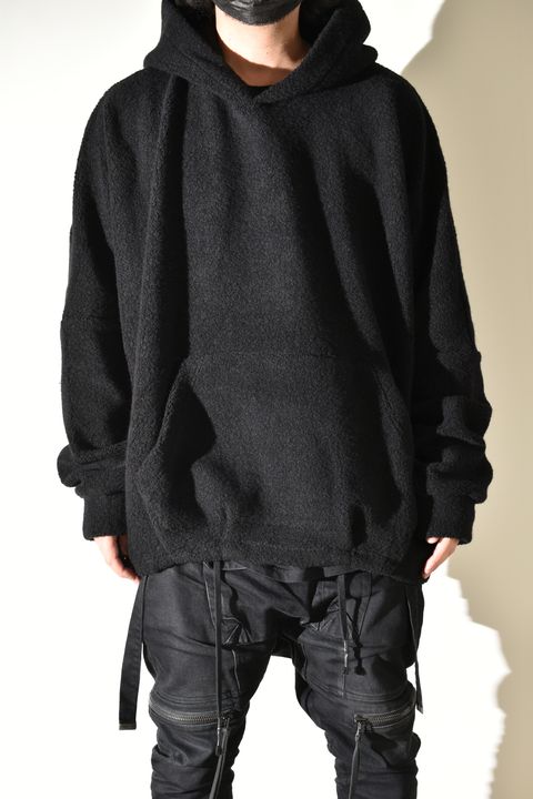 Sheep Pile Knit Dolman Hoodie Pullover"Black" / シープパイルニットドルマンフーディプルオーバー"ブラック"