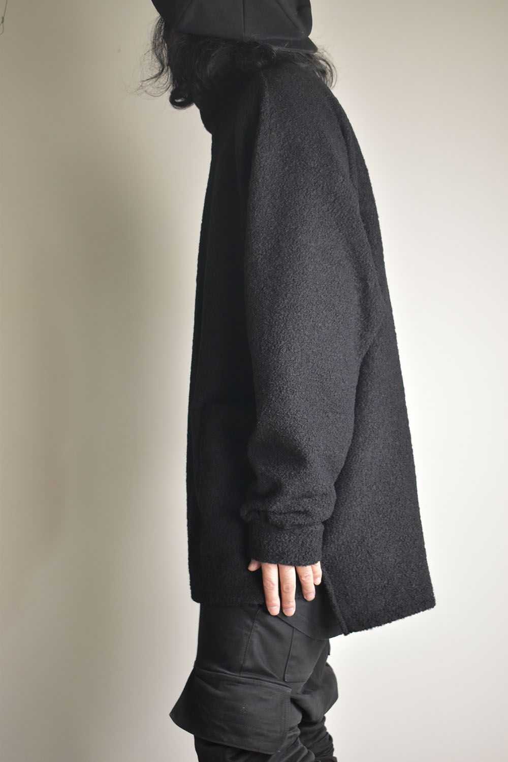 Loop Knit High Neck Long Sleeve T-Shirt "Black" / ループニットハイネックロングスリーブTシャツ"ブラック"