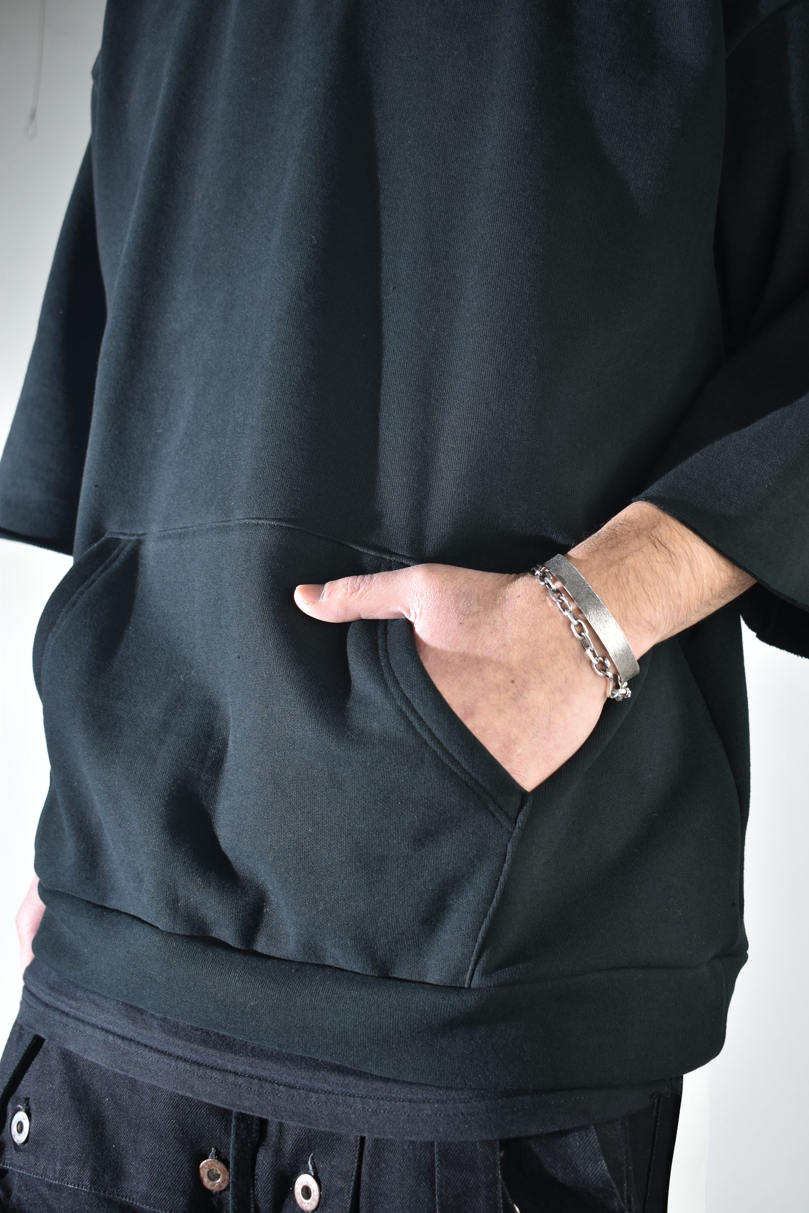Short Sleeve Sweatshirt with Pocket"Black" / ショートスリーブスウェットシャツ ウィズポケット"ブラック"
