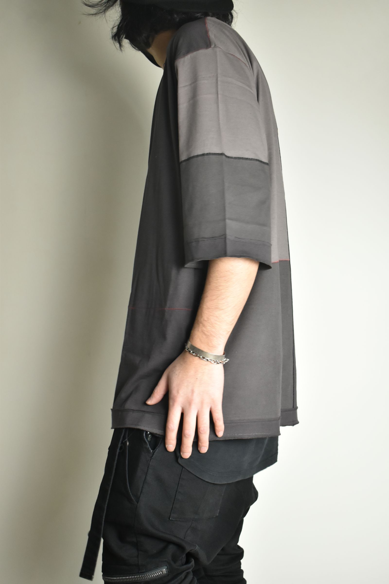 Multi Color Patchwork T-shirt"Charcoal" / マルチカラーパッチワークTシャツ"チャコール"