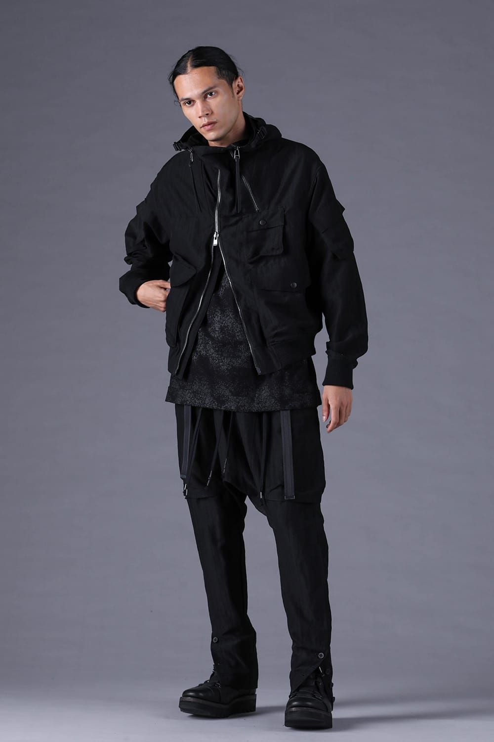 《2027SS先行予約分》Scar Stripe Jacquard Hooded Blouson"Black" / スカーストライプジャガードフードブルゾン"ブラック"