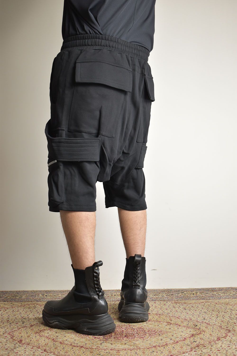 Belt Cargo Sweat Sarouel Shorts"Black" / ベルトカーゴスウェットサルエルショーツ"ブラック"