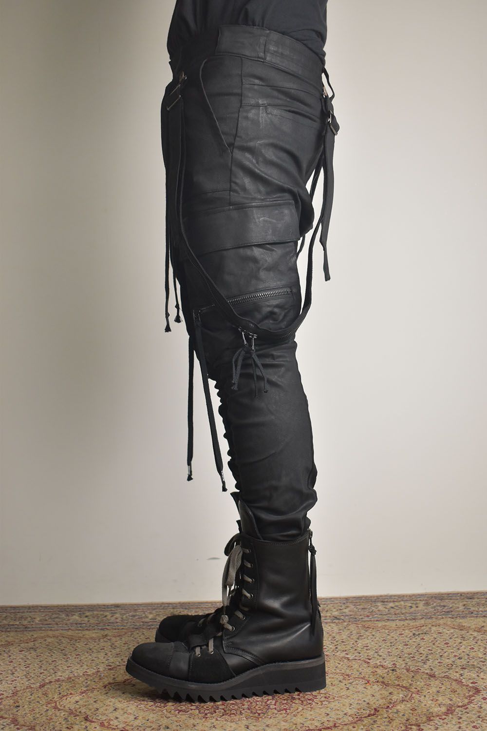 Product Coated Suspenders Cargo Jog Pants "Black" / 製品コーティングサスペンダーベルトカーゴジョグパンツ"ブラック"