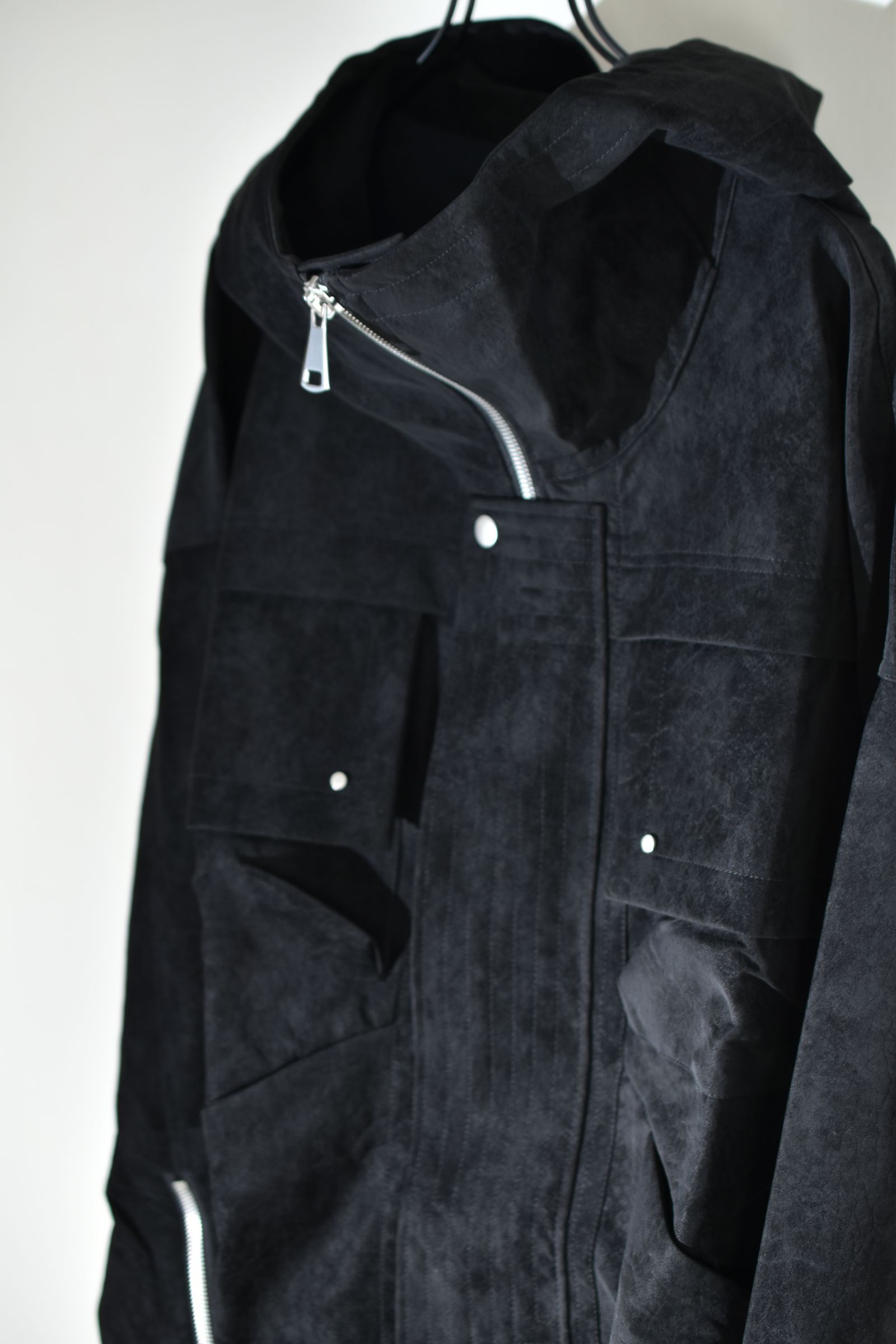 Vegan Suede Leather Hoodie Blouson"Black" / ヴィーガンスウェードレザーフーディブルゾン "ブラック"