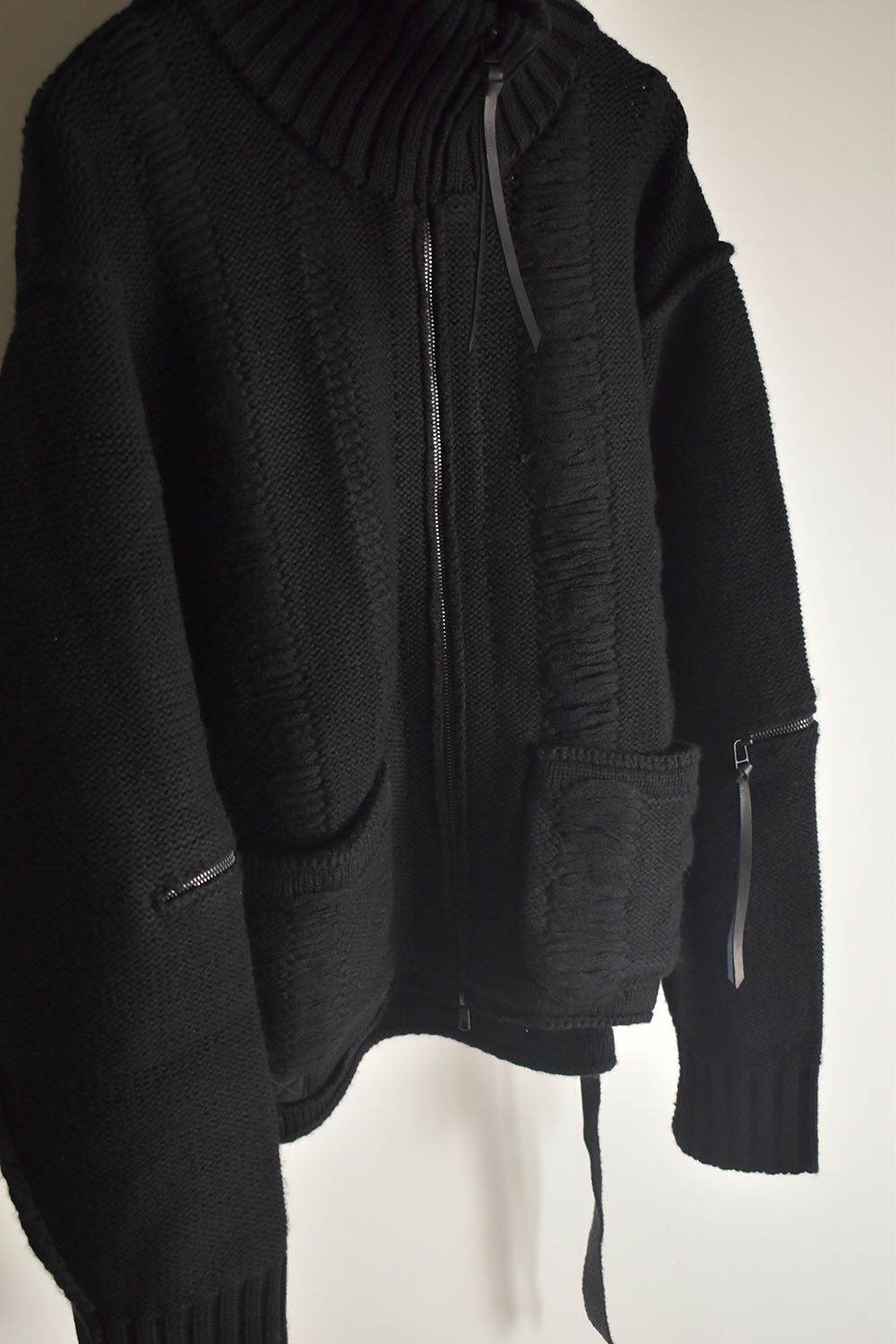 Damage Stripe Knit Cropped Jacket "Black" / ダメージストライプニットクロップドジャケット"ブラック"