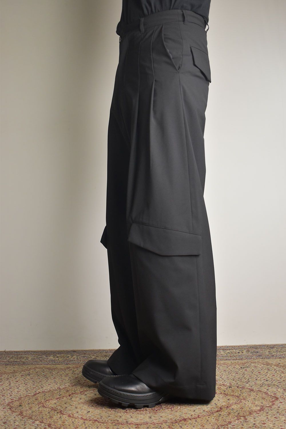Shingle Flap Baggy Trousers "Black" / シンフラップバギートラウザー"ブラック"