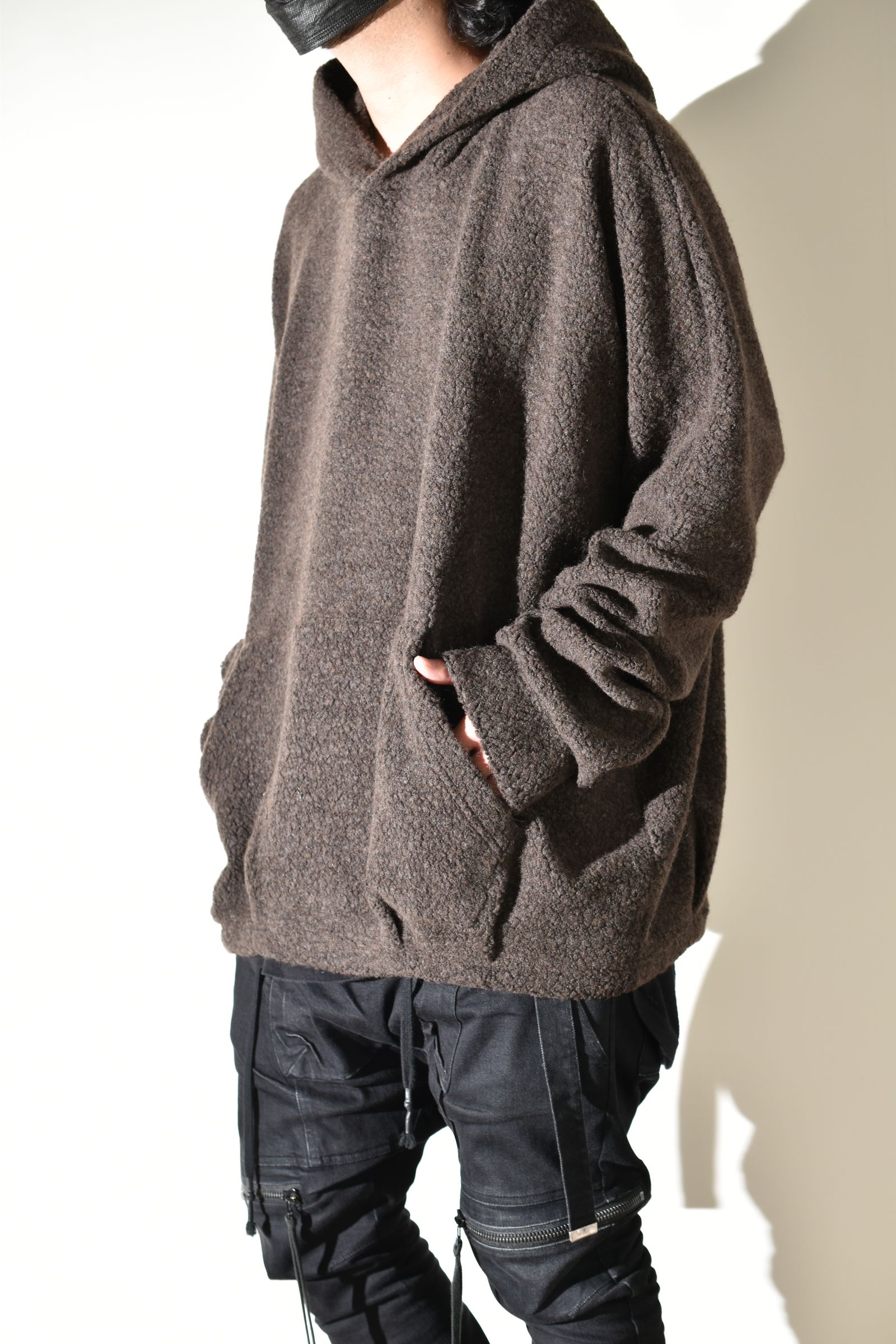 Sheep Pile Knit Dolman Hoodie Pullover"Khaki" / シープパイルニットドルマンフーディプルオーバー"カーキ"