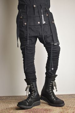 Stretch Denim Salopette Pocket Cargo Jogger Pants "Black" / ストレッチデニムサロペットポケットカーゴジョグパンツ"ブラック"