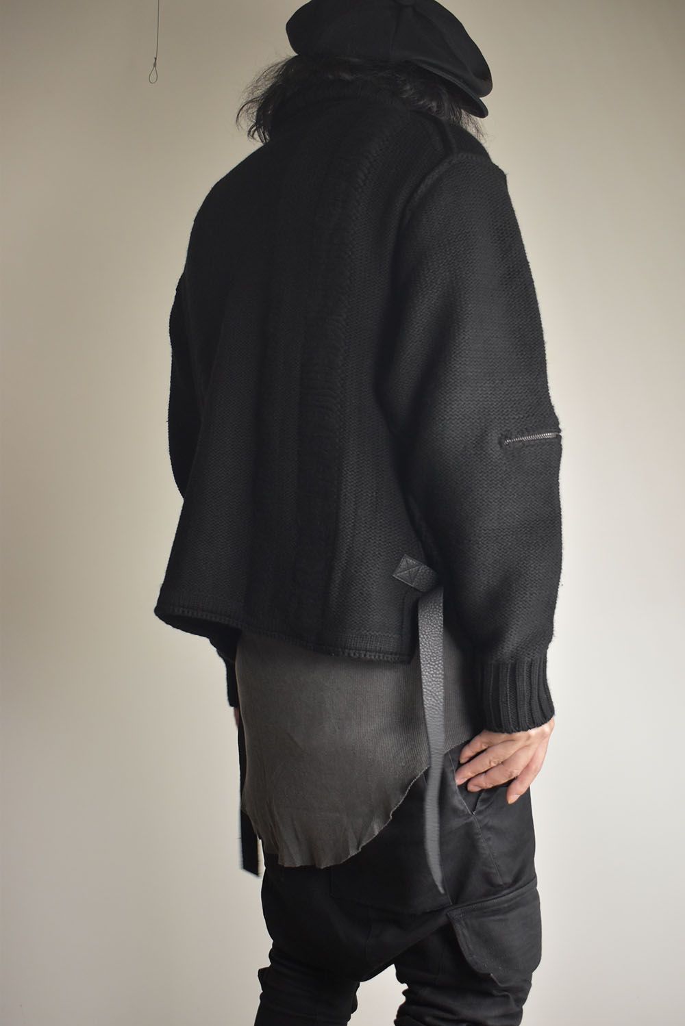 Damage Stripe Knit Cropped Jacket "Black" / ダメージストライプニットクロップドジャケット"ブラック"