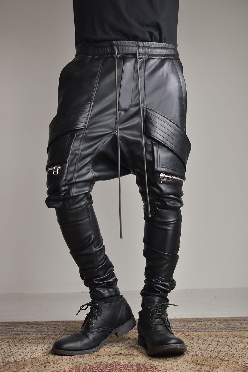 Synthetic Leather Cargo Sarouel Skinny