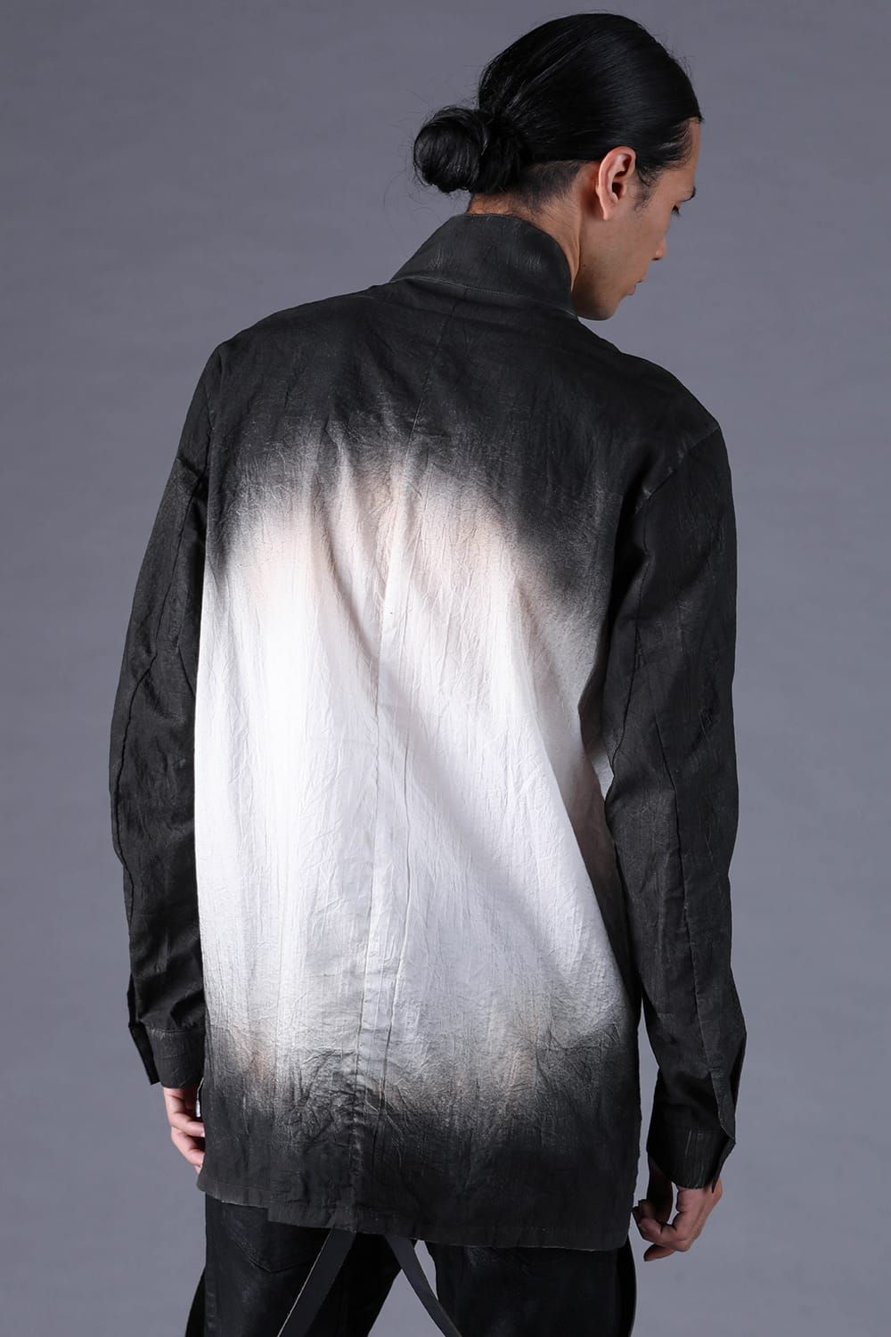 《2027SS先行予約分》Washer Loan Gradation Shawl-Collar Long Sleeve Shirt"Black" / ワッシャーローングラデーションショールカラーロングスリーブシャツ"ブラック"