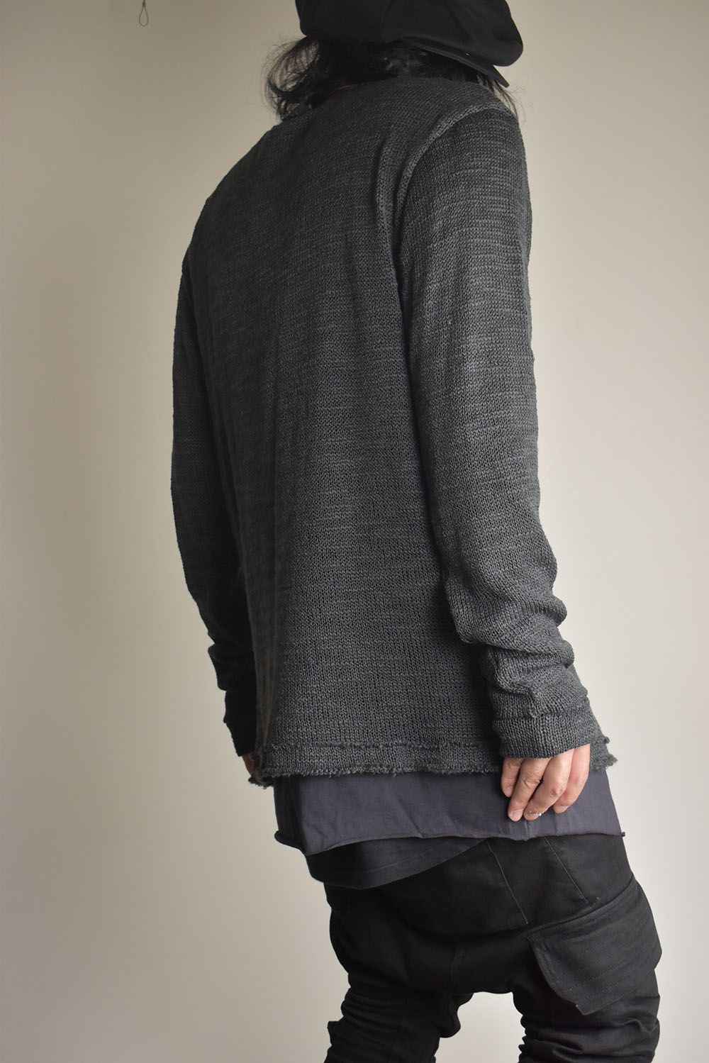 Low-Gauge knit × Cotton Jersey Layered Tee "Charcoal" / ローゲージニット×コットンジャージレイヤードTシャツ"チャコール"