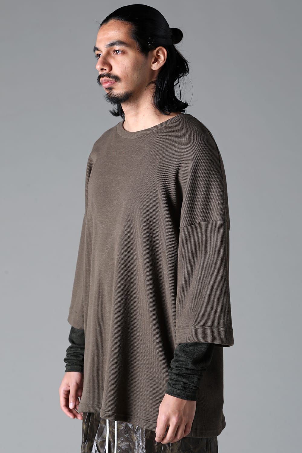 《2025AW先行予約》Layered Crew Neck Top"Black / Beige /Khaki /Grey /D.Grey" / レイヤードクルーネックトップ"ブラック/ベージュ/カーキ/グレー/ダークグレー"