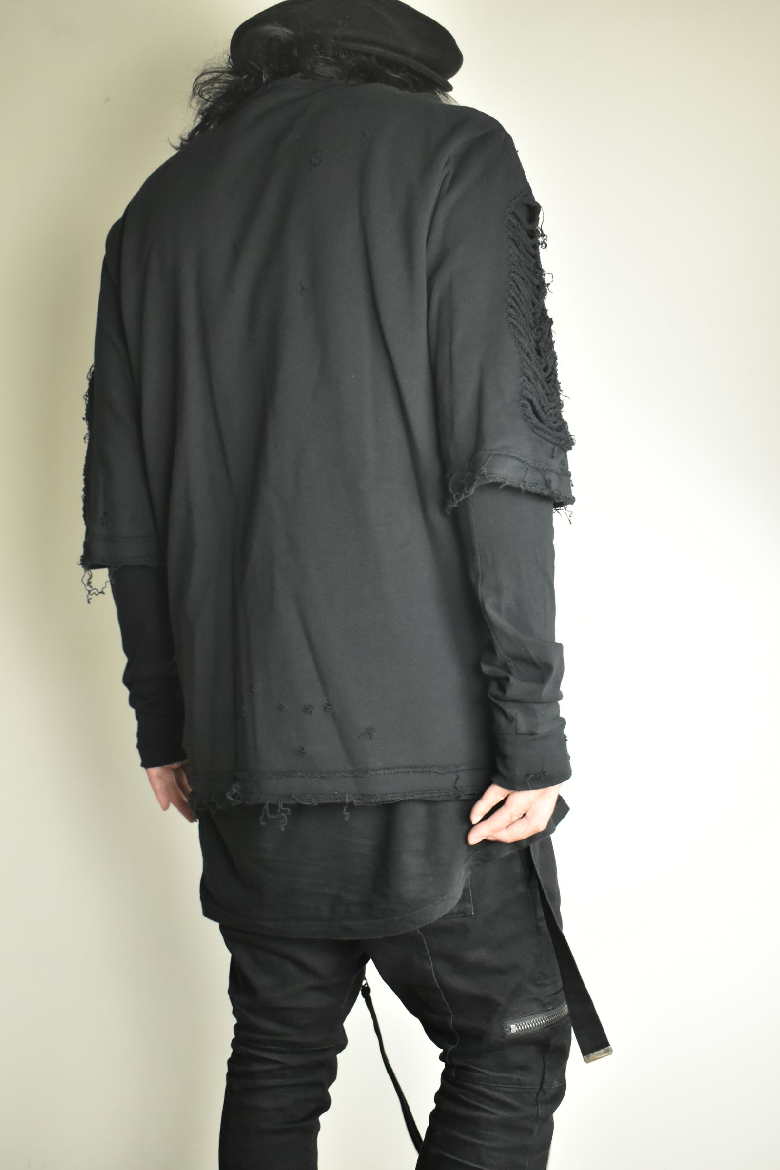 Sweat Shotgun Damage Layered Tee"Black" / 裏毛ショットガンダメージレイヤードTee"ブラック"