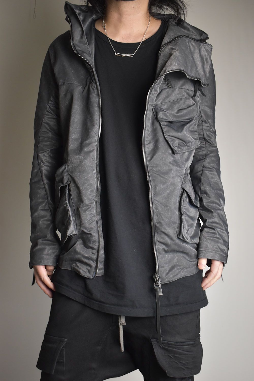 Pigment Coated Washer Nylon Hooded Jacket"Black" / 顔料コーティングワッシャーナイロンフーデットジャケット"ブラック"