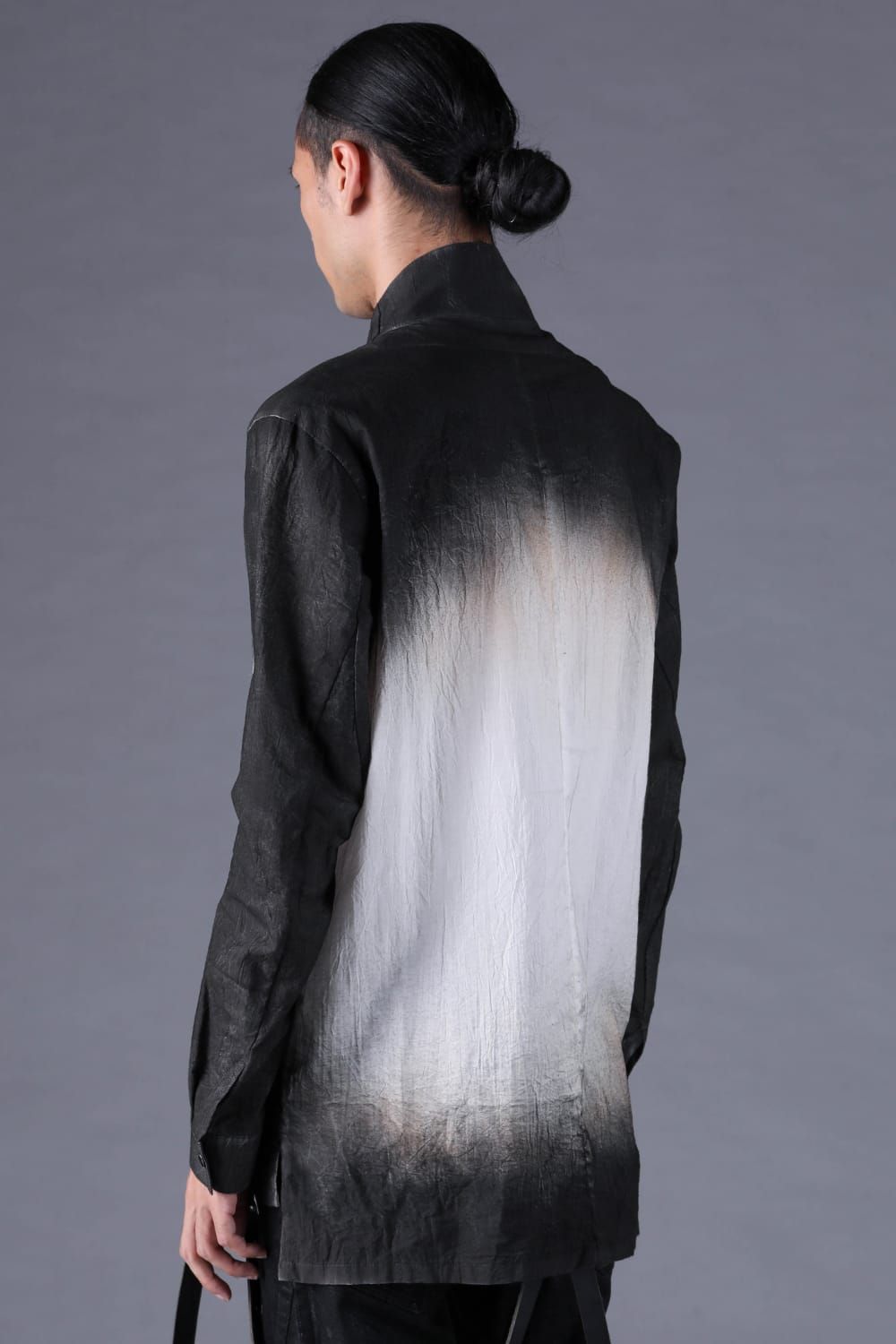 《2027SS先行予約分》Washer Loan Gradation Shawl-Collar Long Sleeve Shirt"Black" / ワッシャーローングラデーションショールカラーロングスリーブシャツ"ブラック"