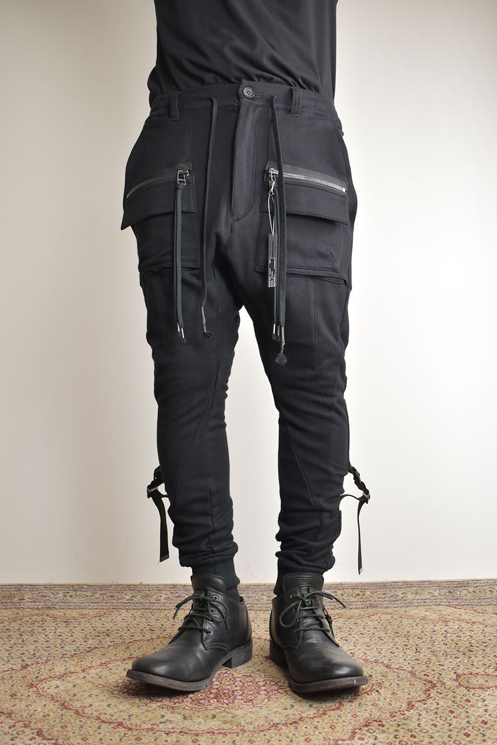 Non-ply Yarn Lined Belt Adjustable Crotch Jog Pants "Black" / 無撚糸裏毛ベルトアジャストロークロッチジョグパンツ"ブラック"