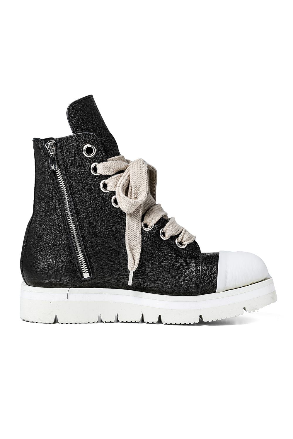 《2027SS先行予約分》 Fat Laces Leather Sneaker Boots "Black × White" / ファットレースレザースニーカーブーツ"ブラック×ホワイト"
