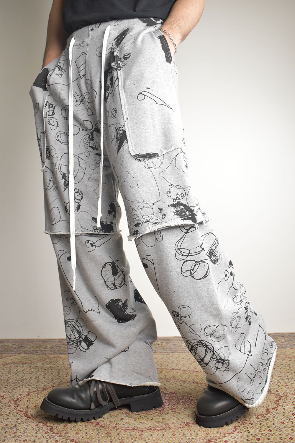Sweat Print Wide Pants"Grey" / スウェットプリントワイドパンツ"グレー"