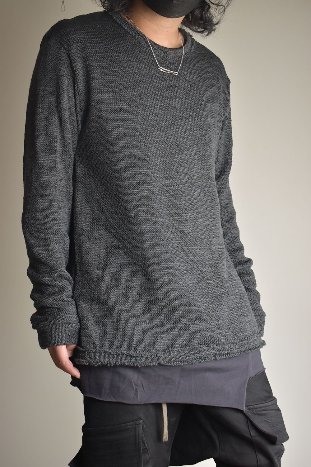 Low-Gauge knit × Cotton Jersey Layered Tee "Charcoal" / ローゲージニット×コットンジャージレイヤードTシャツ"チャコール"