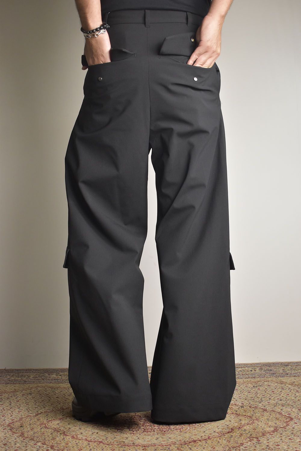 Shingle Flap Baggy Trousers "Black" / シンフラップバギートラウザー"ブラック"