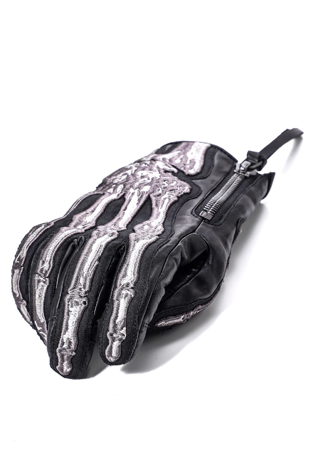 Horse Leather Embroidered Bone Gloves"Black" / ホースレザー刺繍ボーングローブ"ブラック"