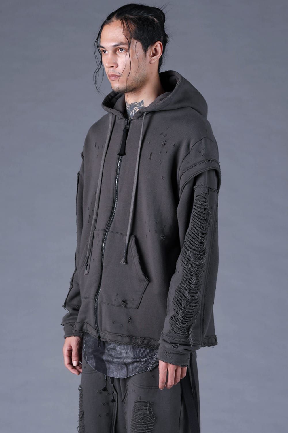 Untwisted Yarn Fleece Shotgun Zip-Up Hoodie"Charcoal" / 無撚糸裏毛ショットガンジップアップフーディー"チャコール"