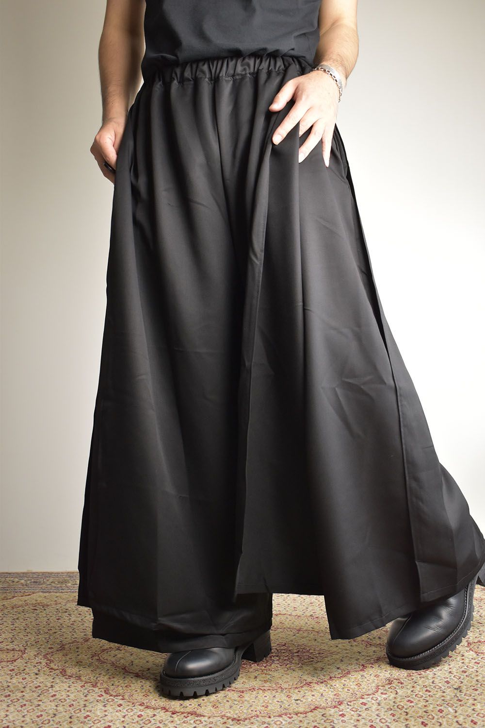 Layerd Slit Hakama Pants"Black" / レイヤードスリット袴パンツ"ブラック"