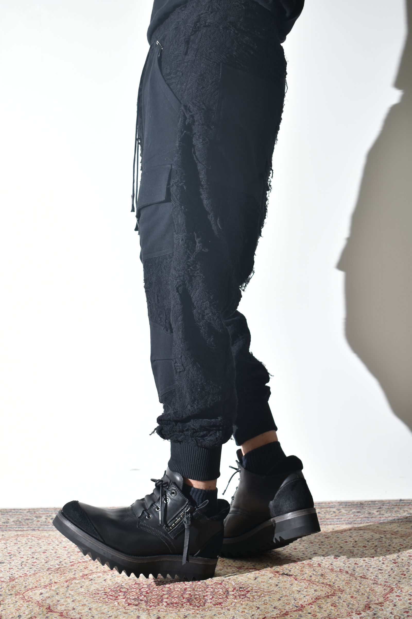 Damage Pile Combination Wide Jogger Pants"Black" / ダメージパイルコンビネーションワイドジョガーパンツ"ブラック"