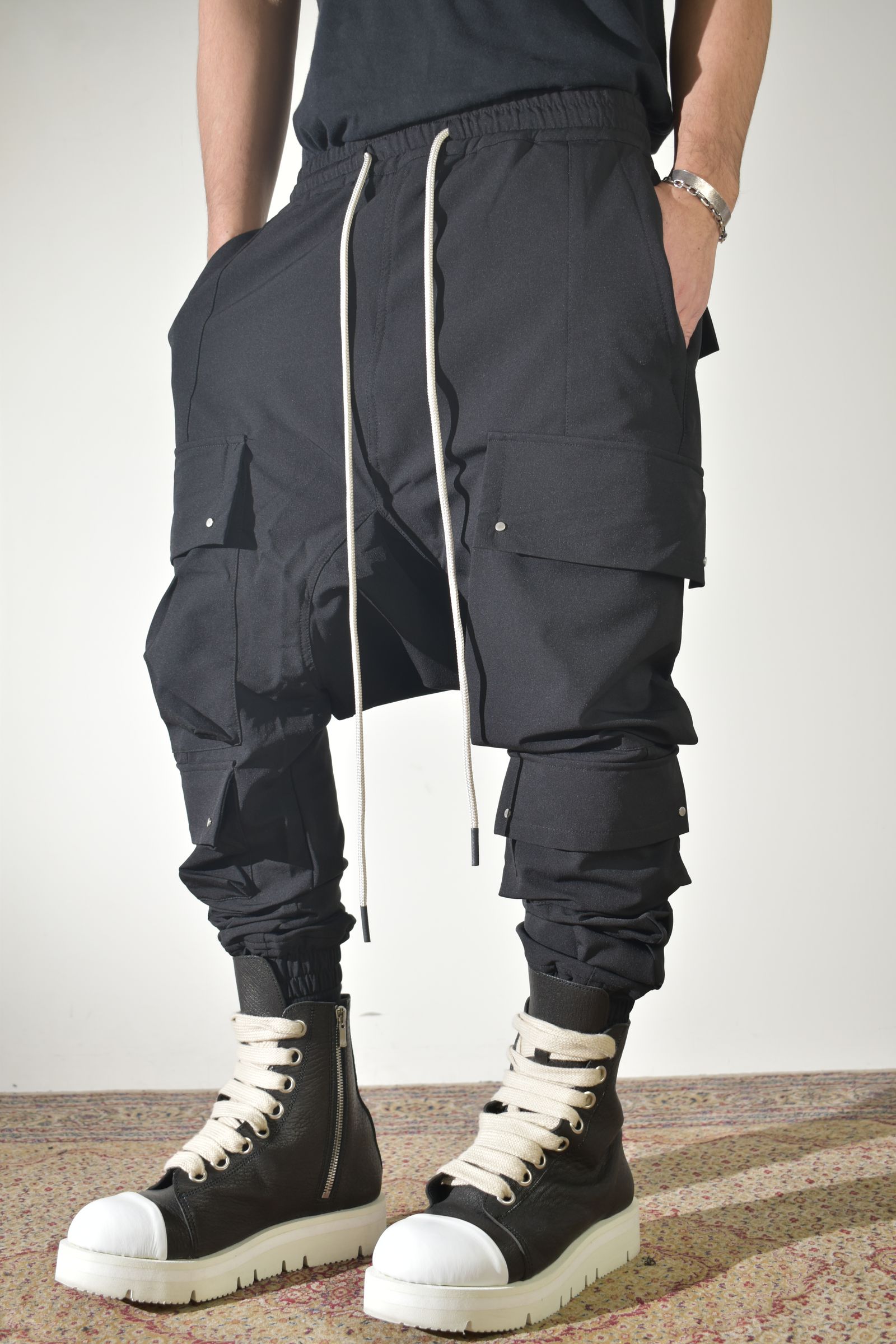 Stretch Nylon Military Sarouel Pants"Black" / ストレッチナイロンミリタリーサルエルパンツ"ブラック"