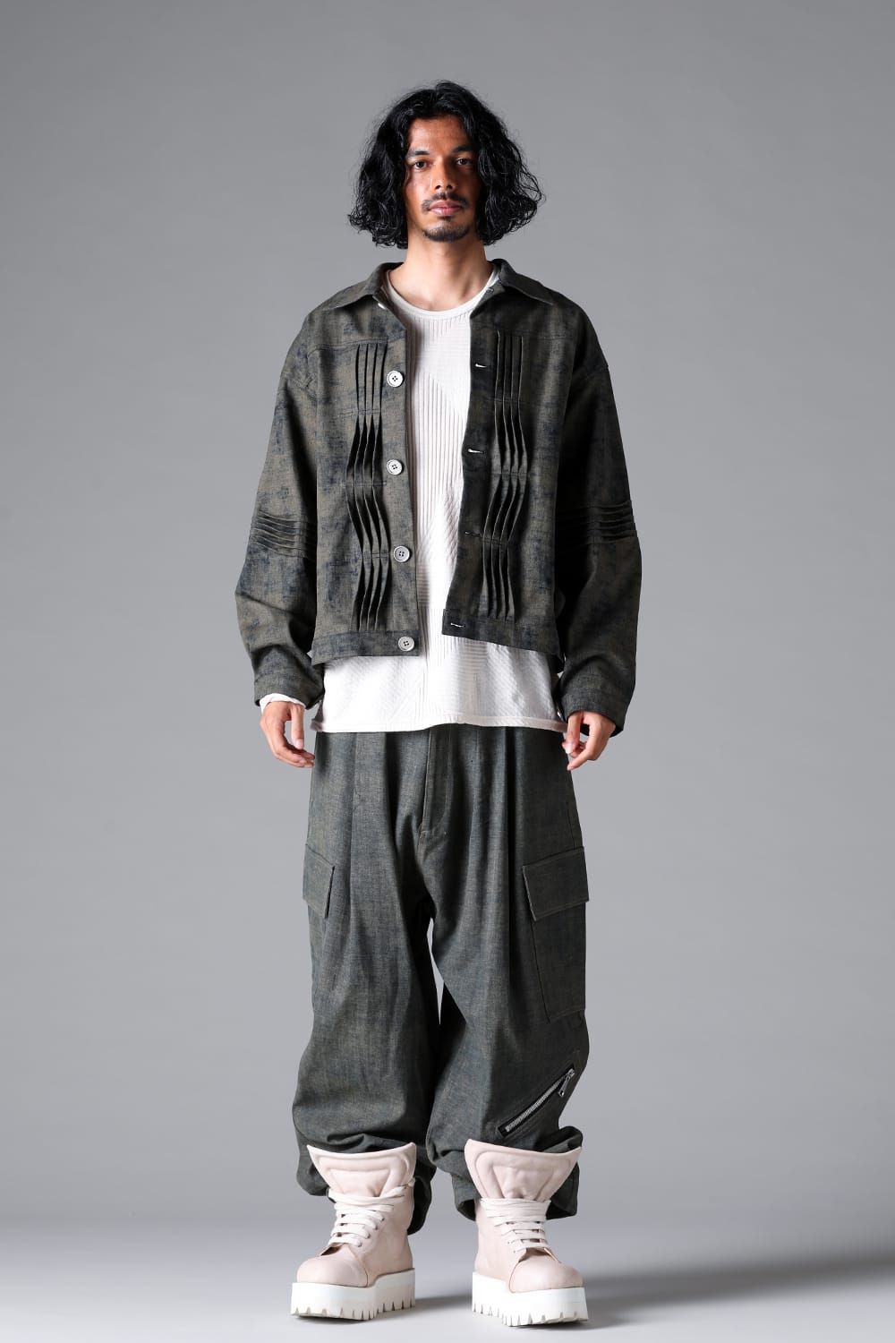 《2026SS先行予約》Blended Shades Denim Pin Tuck Blouson "D.verdigris/L.verdigris/Steel Blue"/ブレンデッドシェイドデニムピンタックブルゾン" / ダークベルディグリ/ライトベルディグリ/スティールブルー"